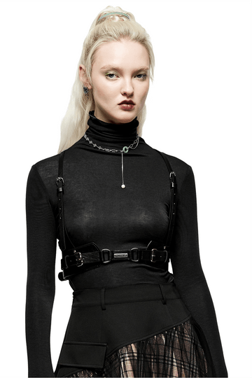 Edgy PU Leather Harness with Punk Metal Accents